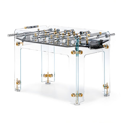 Mesa de fútbol con accesorios de cristal dorado