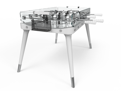 White Solid Wood Legs Glass Soccer Table