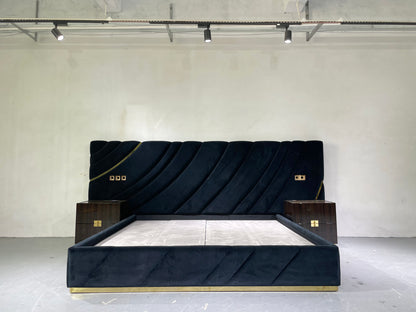 Lit double de luxe en tissu rembourré pour chambre à coucher