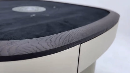 Mesa de mahjong automática de cuatro plazas con asiento de cuero blanco