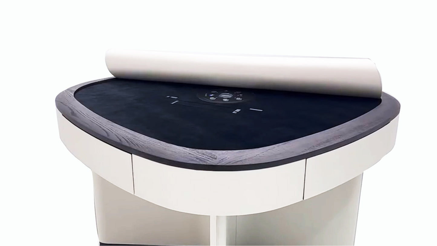Mesa de mahjong automática de cuatro plazas con asiento de cuero blanco