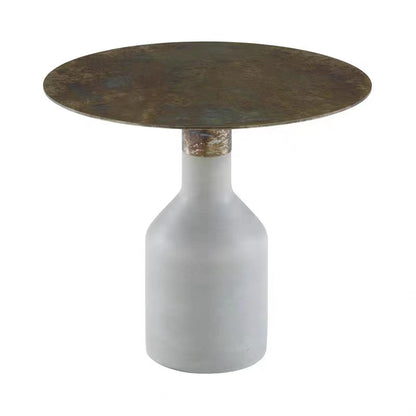 Mesa de centro redonda con base de mármol y tapa de acero inoxidable