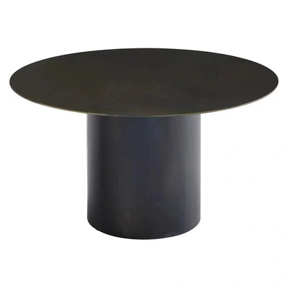 Mesa de centro redonda con base de mármol y tapa de acero inoxidable