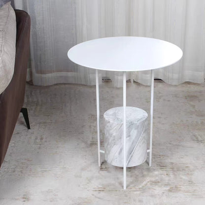 Mesa de centro pequeña de mármol redonda sencilla para decoración de sofá