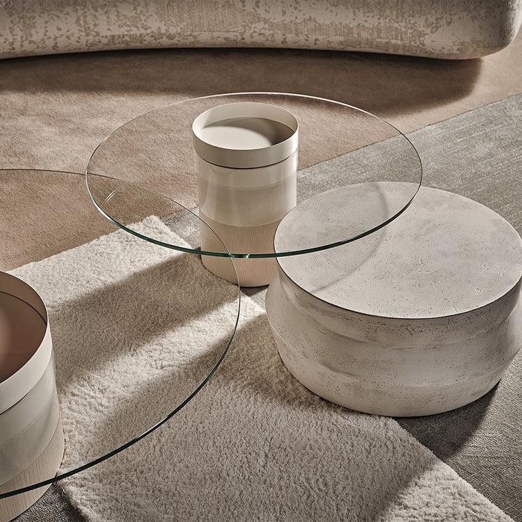 Mesa de centro modular redonda de mármol blanco