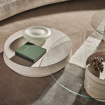 Mesa de centro modular redonda de mármol blanco