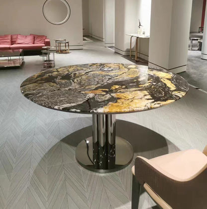 Roman Gold Marble Round Dining Table