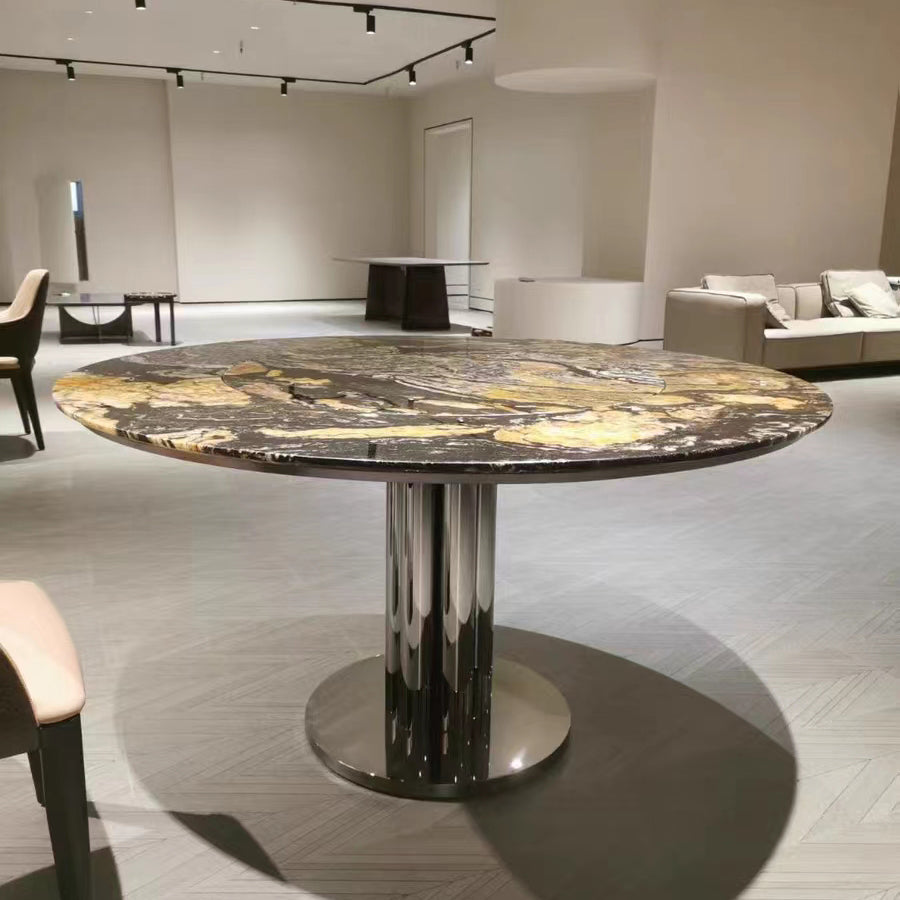 Roman Gold Marble Round Dining Table