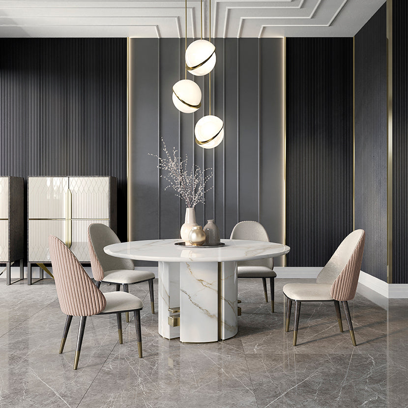 Mesa de comedor redonda de mármol decorativa de acero inoxidable personalizable y de lujo, ligera
