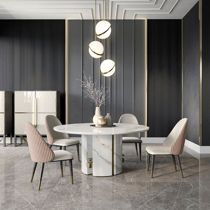 Mesa de comedor redonda de mármol decorativa de acero inoxidable personalizable y de lujo, ligera