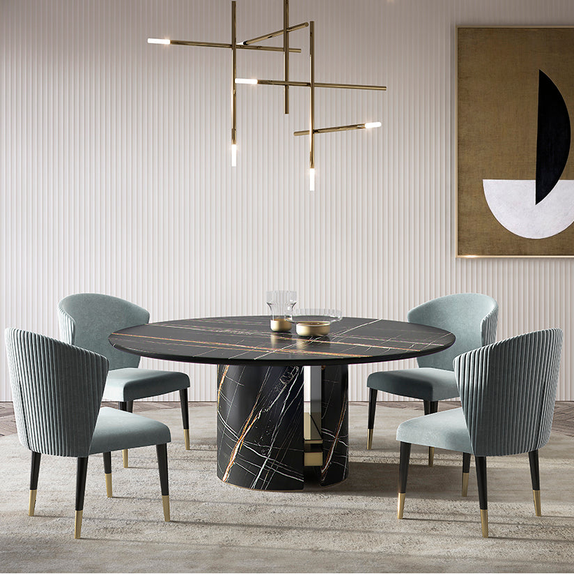 Mesa de comedor redonda de mármol decorativa de acero inoxidable personalizable y de lujo, ligera