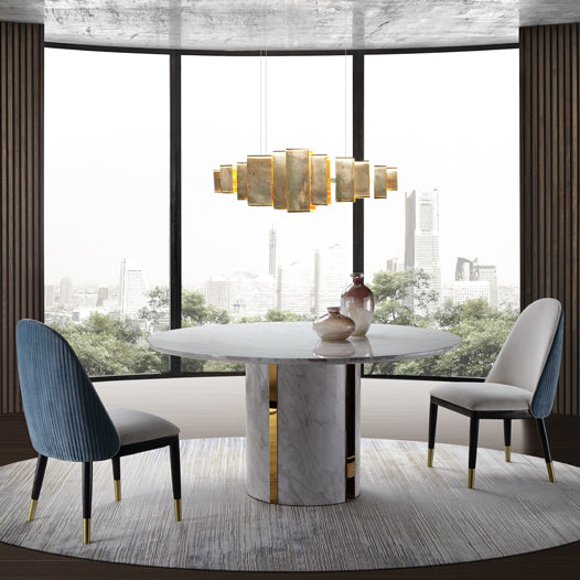 Mesa de comedor redonda de mármol decorativa de acero inoxidable personalizable y de lujo, ligera