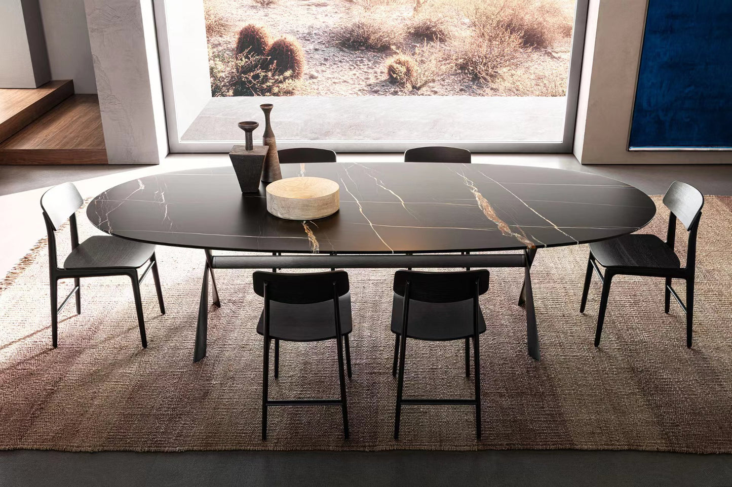 Nordic Italian Style Stainless Steel Metal Coffee Mesh Marble Dining Table