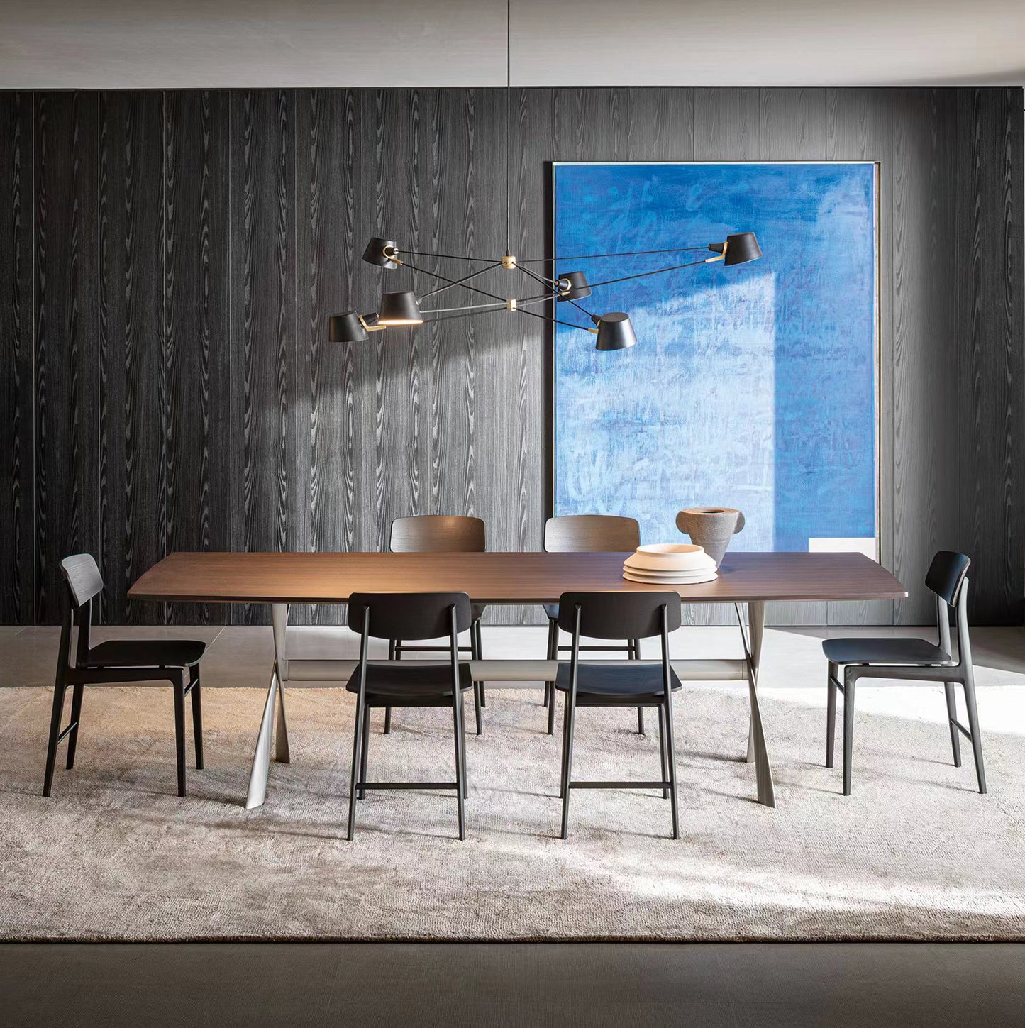 Nordic Italian Style Stainless Steel Metal Coffee Mesh Marble Dining Table