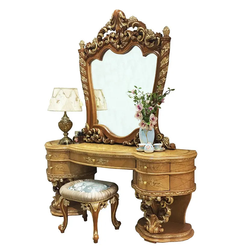 Elegant French leather back double bed Classic wooden bed Hand carved bed