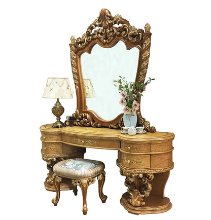 Elegant French leather back double bed Classic wooden bed Hand carved bed