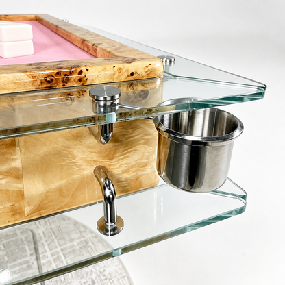 Automatic Mahjong Table - Natural Burl Wood Veneer & Clear Acrylic