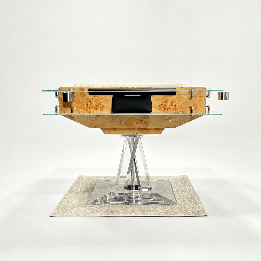 Automatic Mahjong Table - Natural Burl Wood Veneer & Clear Acrylic