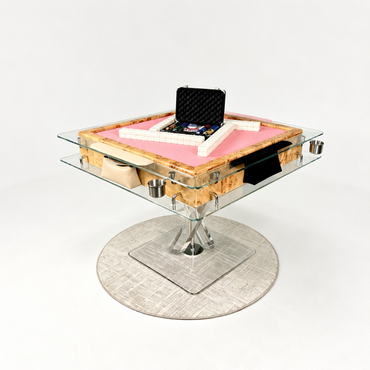 Automatic Mahjong Table - Natural Burl Wood Veneer & Clear Acrylic