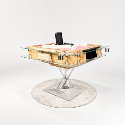 Automatic Mahjong Table - Natural Burl Wood Veneer & Clear Acrylic
