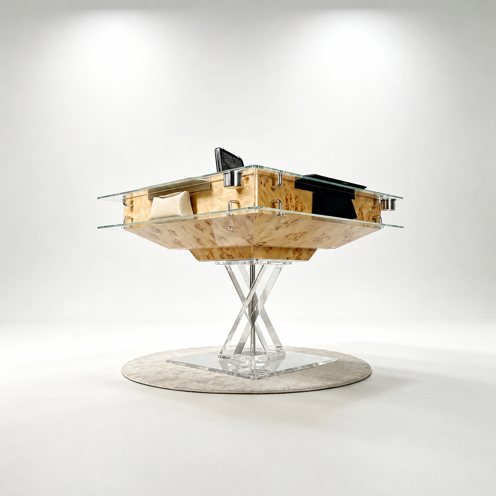 Automatic Mahjong Table - Natural Burl Wood Veneer & Clear Acrylic