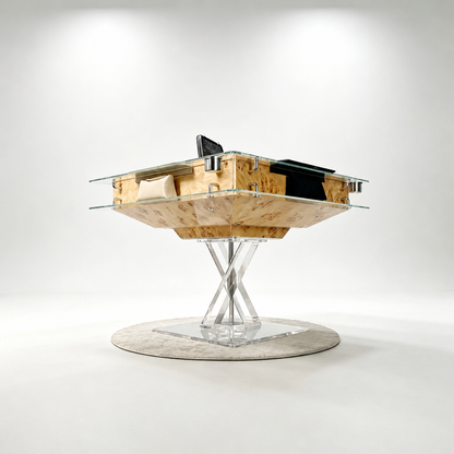 Automatic Mahjong Table - Natural Burl Wood Veneer & Clear Acrylic