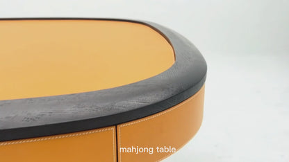 Mesa de mahjong con asiento de cuero color naranja