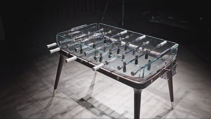 Walnut glass soccer table for indoor entertaining
