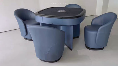 Mesa de mahjong automática de lujo de madera maciza y cuero para cuatro personas