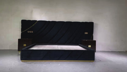 Lit double de luxe en tissu rembourré pour chambre à coucher