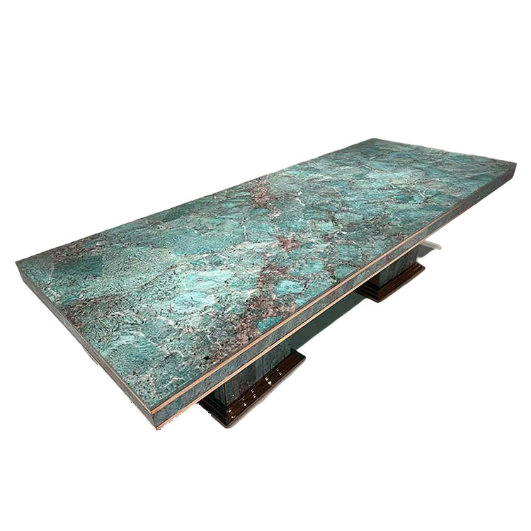 Mesa de comedor de lujo de mármol verde amazónico para hoteles y villas
