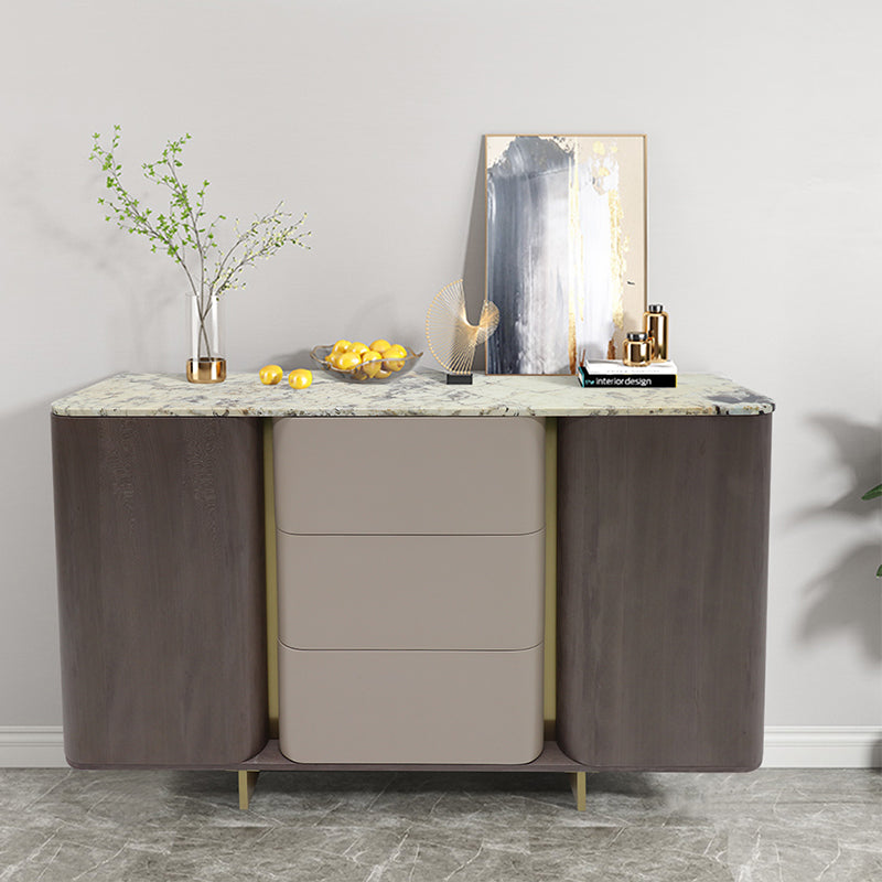 Natural marble tabletop leather interior large capacity cabinet