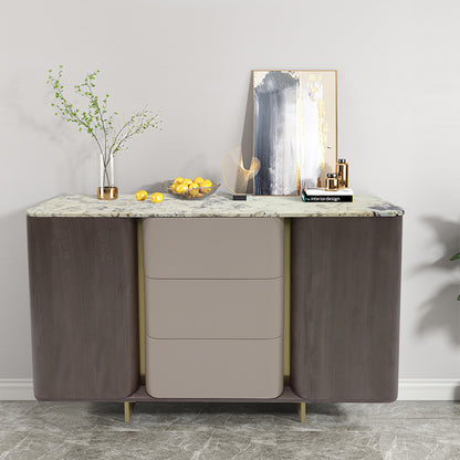 Natural marble tabletop leather interior large capacity cabinet
