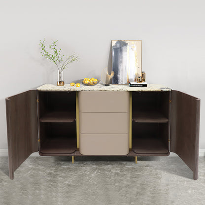 Natural marble tabletop leather interior large capacity cabinet