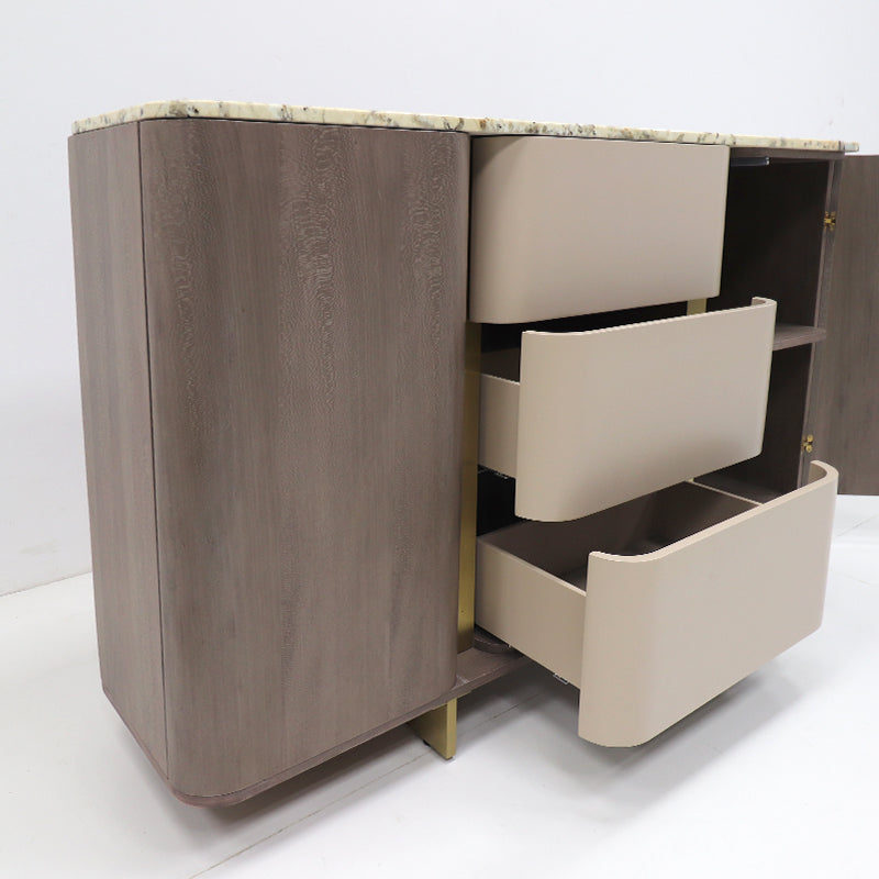 Natural marble tabletop leather interior large capacity cabinet