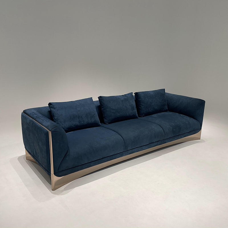 Canapé double moderne en cuir mat italien bleu de luxe super doux