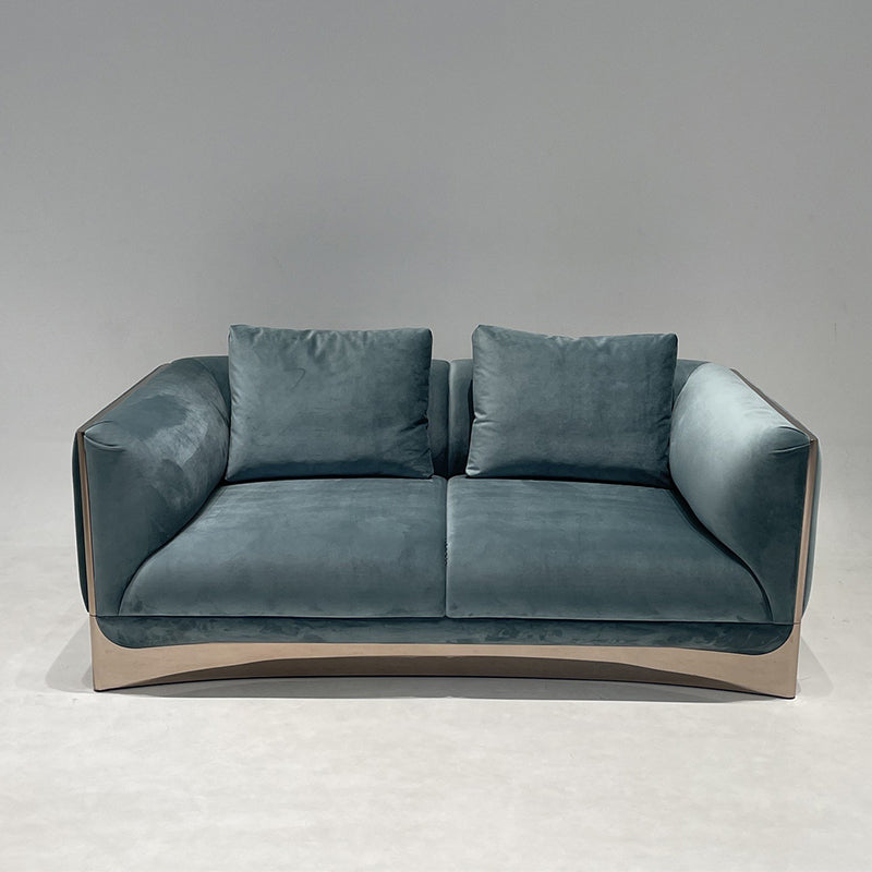 Canapé double moderne en cuir mat italien bleu de luxe super doux