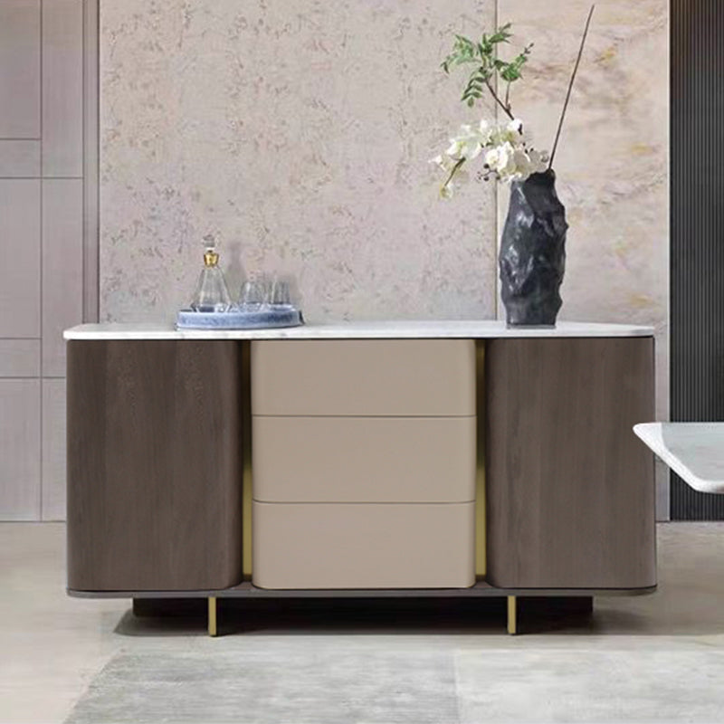 Natural marble tabletop leather interior large capacity cabinet