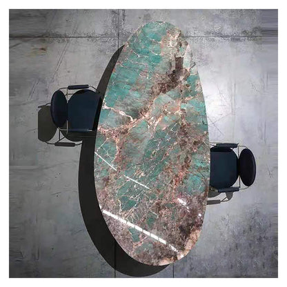 Mesa de comedor de lujo de mármol verde amazónico para hoteles y villas