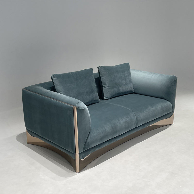Canapé double moderne en cuir mat italien bleu de luxe super doux