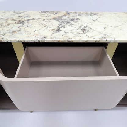 Natural marble tabletop leather interior large capacity cabinet