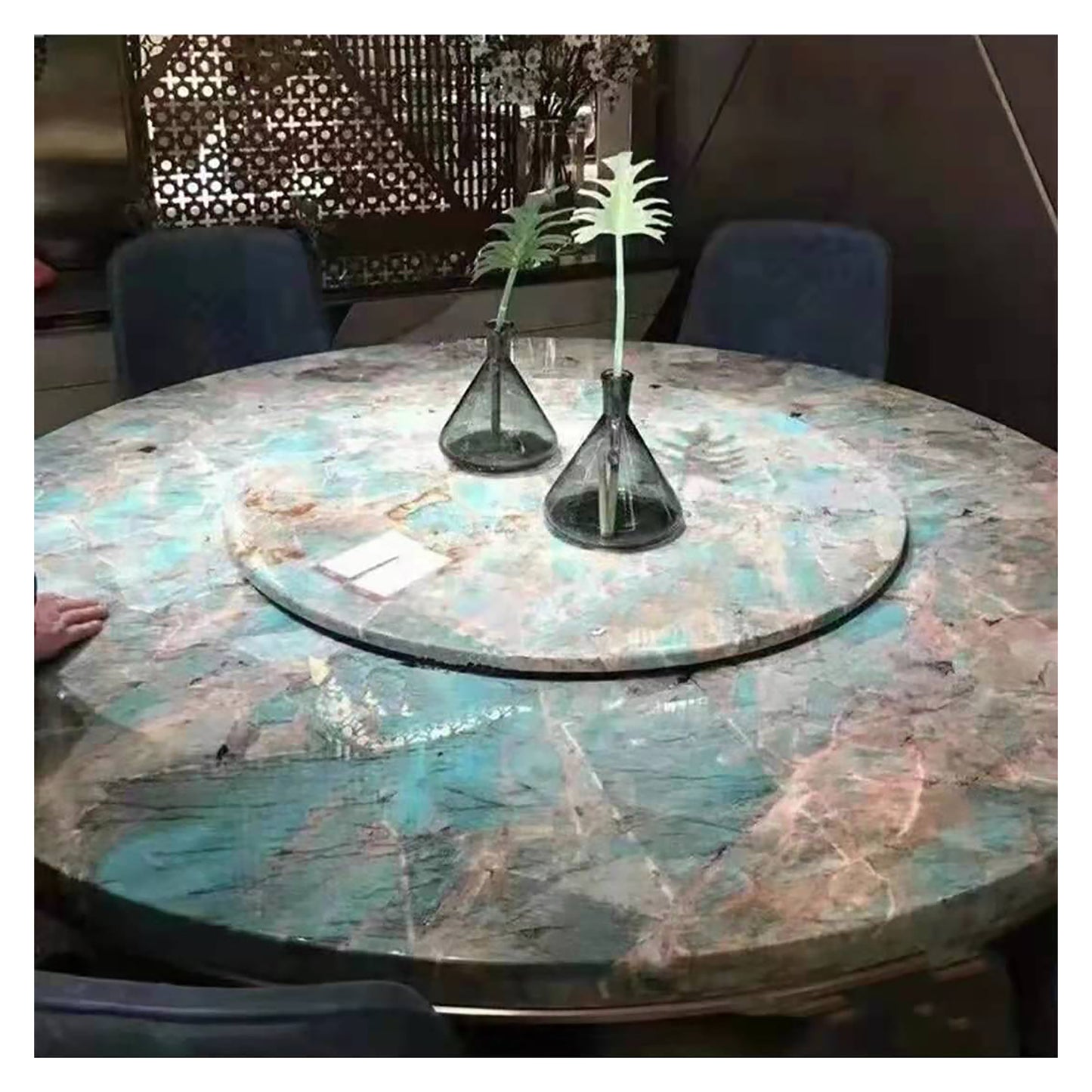 Mesa de comedor de lujo de mármol verde amazónico para hoteles y villas
