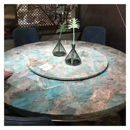 Mesa de comedor de lujo de mármol verde amazónico para hoteles y villas