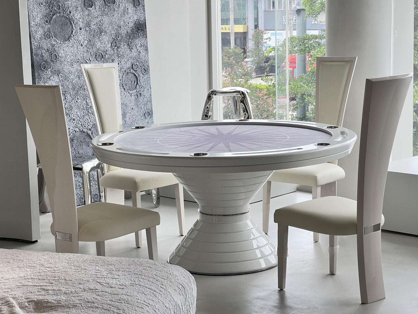 Table de jeu ronde de luxe pour six personnes