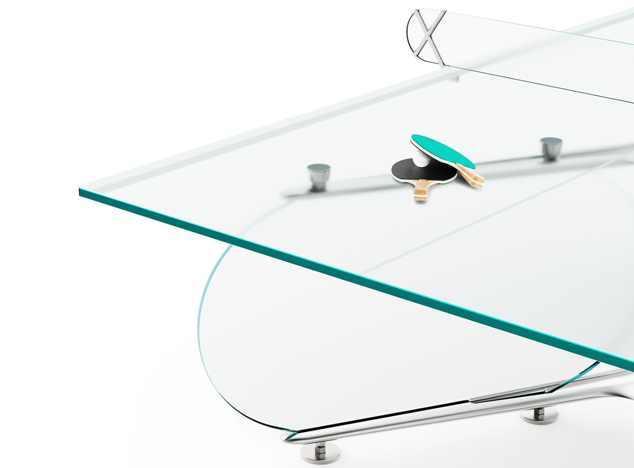 Mesa de ping pong de cristal con base redonda