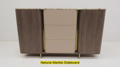 Natural marble tabletop leather interior large capacity cabinet